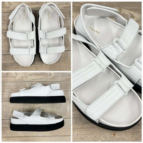 New FRAME Le Darby Textured Velcro Platform White Sandals Size Euro 37 - Picture 1 of 5